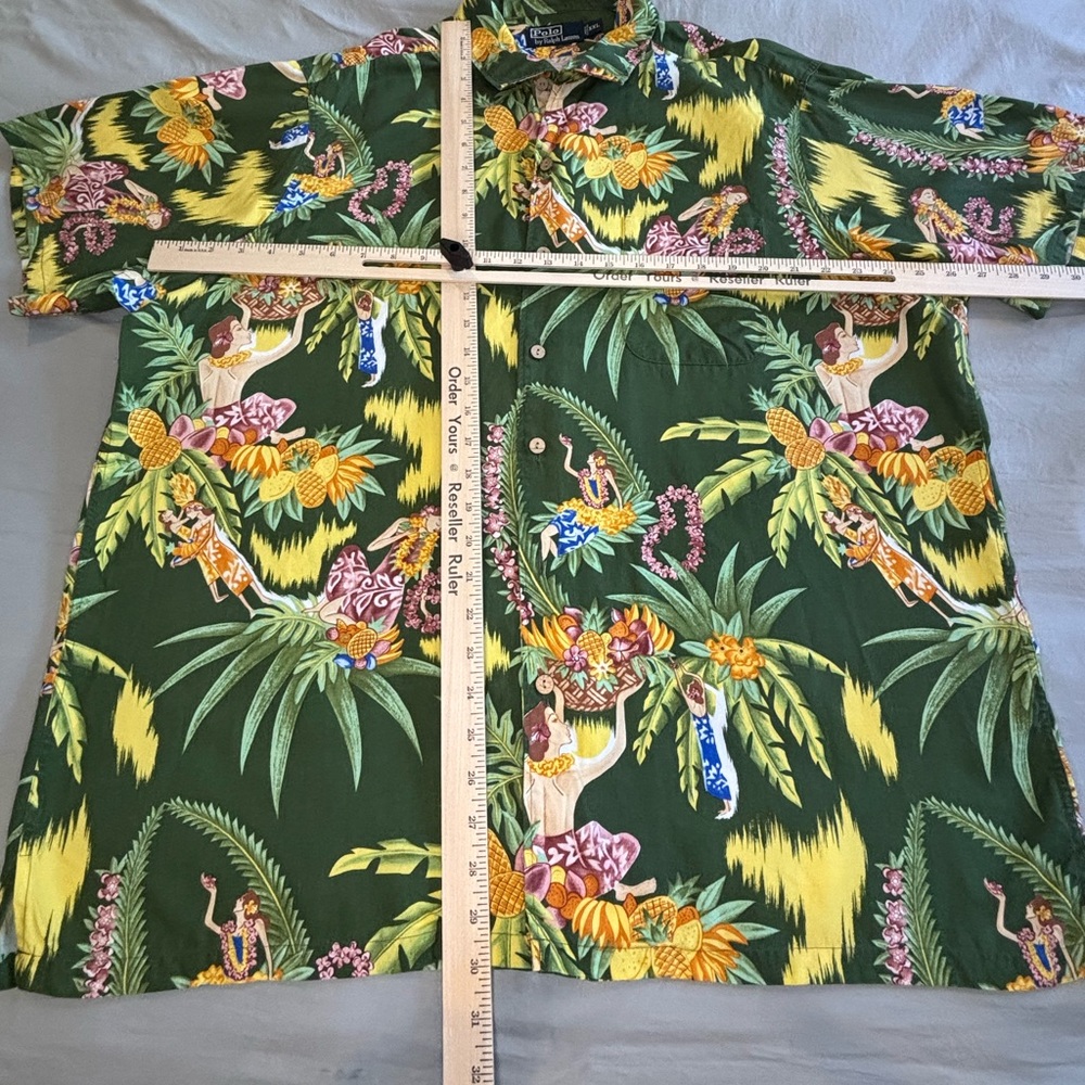 Vintage Polo Ralph Lauren Shirt Men XXL Green Hawaiian Viscose Hula Girls - Picture 3 of 9